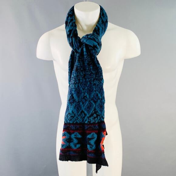 KAPITAL Blue Multi Color Abstract Wool Scarf - Picture 1 of 4